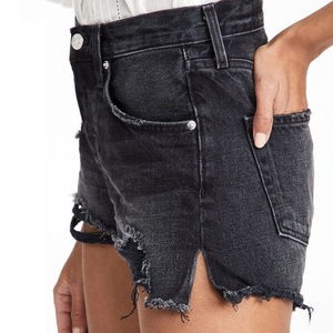 Shorts de Mezclilla Transpirables de Cintura Alta para Mujer, de Secado Rápido, Alta Calidad, Estilo Vintage, Corte Recto, Casuales, Sexys, Negros, Personalizables - Product Image 3