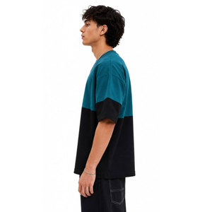 Camiseta Urbana Glam con Bloques de Color, Talla Grande, Manga Corta, Cuello Redondo, Estilo Casual, 100% Algodón Tejido, Ribete en Contraste para Hombre - Product Image 5