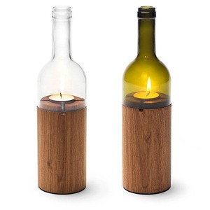 Magnifique Porte-Bougie en Verre et Bois Fait Main, Lanterne Bouteille de Vin, Écologique, Durable, Résistant à la Chaleur, Décoration d'Intérieur - Product Image 4
