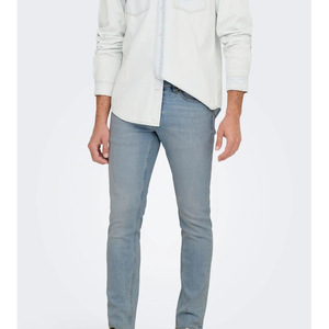 Hot Sale High Street Solid Woven Men Cotton <b>Elastic</b> Straight Light Blue Regular Fit Stretched Denim <b>Jeans</b> From Pakistan - Product Image 1