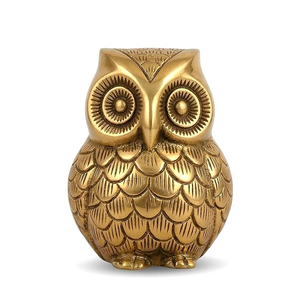 Statue d'hibou en laiton massif, figurine décorative d'hibou, finition antique, sculpture d'oiseau en laiton gravé, objet de luxe pour la maison, le bureau ou la table. - Product Image 1