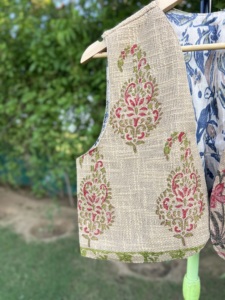 Premium Handmade <b>Women's</b> Short Knitted Cotton Vest | Artisan Hand Block Print <b>Sleeveless</b> <b>Jacket</b> | Floral Open Front Boutique - Product Image 2