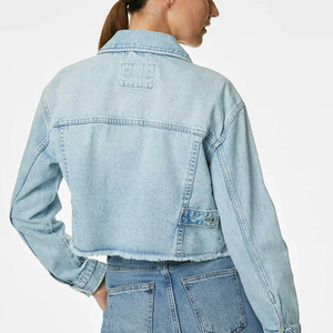 Light Washed Casual Women <b>Cropped</b> <b>Denim</b> <b>Jackets</b> Turn-down Collar Full Sleeve Trucker Style <b>Cropped</b> <b>Denim</b> <b>Jacket</b> - Product Image 4