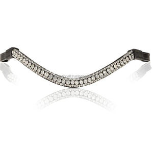 Banda de ceja de caballo de cuero italiano negro o marrón flexible personalizada tres filas cristales plateados diamantes de imitación diamante Bling Brow Band - Product Image 2