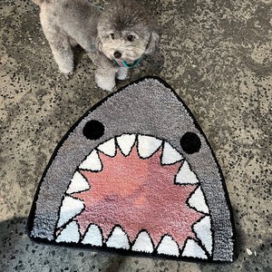 Alfombra de Baño con Forma de Boca de Tiburón, Diseño Novedoso, Algodón, Base de Goma Antideslizante, Estampado de Animales, para Uso Doméstico - Product Image 4