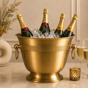 Cubo de hielo Monarch de latón con asas de doble anillo, gran capacidad, enfriador de vino artesanal de primera calidad para fiestas - Product Image 1