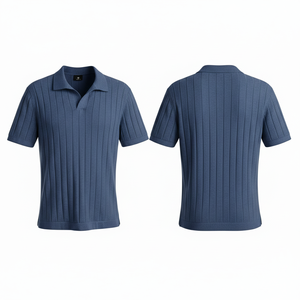 Polo en tricot côtelé, dernière tendance, manches courtes, coupe slim, respirant, coton doux, mode estivale, polos tendance pour hommes - Product Image 4