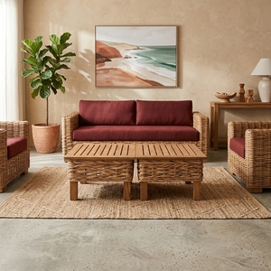 Nouvel ensemble de table à manger moderne et minimaliste en rotin, plateau en lattes de bois naturel, table de salle à manger carrée en osier épais pour patio et café - Product Image 4