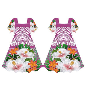 ชุดเดรสโพลีเอสเตอร์พิมพ์ลายดอกไม้สไตล์โพลินีเซียนไมโครนีเซีย ลายชนเผ่า ชุดมูมูสำหรับผู้หญิง พิมพ์ลายแบบซับลิเมชั่นตามสั่ง - Product Image 1