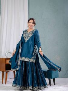Elegante Traje Sharara Étnico con Mangas Largas, Bordado y Dupatta con Borde de Encaje - Product Image 2