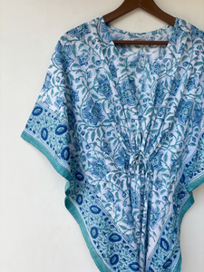 Nuevo y Elegante Kaftán con Estampado Animal, Cuello en V, Cordón Ajustable, Manga Corta, Corte Evase, de Algodón Suave Indio, con Encaje, Largo Completo, para Playa - Product Image 4