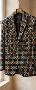 Tissu brodé en brocart avec motif géométrique abstrait en coton noir pour veste ayaya homedecor blazer - Product Image 3