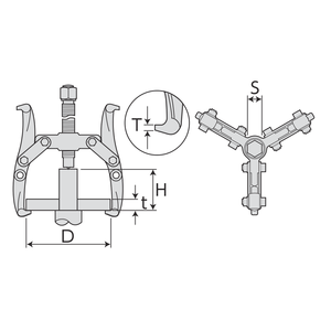 Extracteur d'engrenages à 3 griffes SUPER TOOL GT150, nickelé chromé, pour roulements et poulies - Product Image 3