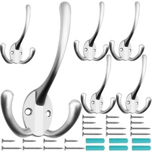 Aluminium Double <b>Wall</b> Hook Heavy Duty Coat Hook for <b>Clothes</b> Towels Bags Hats Robes Keys <b>Wall</b> <b>Mounted</b> Hook Silver Finish - Product Image 4