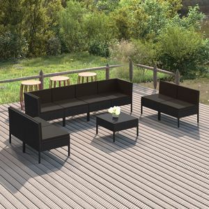 Conjunto de Muebles de Jardín de Ratán PE Negro con Acero con Recubrimiento en Polvo y Poliéster, Muebles de Exterior Duraderos - Product Image 1