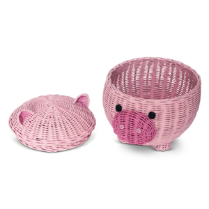 Panier de rangement en rotin en forme de cochon charmant pour chambre d'enfant, solution de rangement pour usage quotidien, vente en gros - Product Image 2