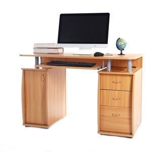 Scrivania Portatile in Legno Massello e MDF da 15mm con 1 Anta e 3 Cassetti per Ufficio, 1 Unità - Product Image 3
