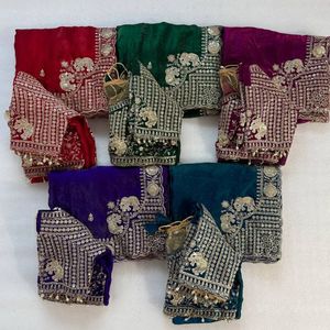Sari en satin de soie pure de qualité supérieure avec broderie de sequins sur le pallu en C, bordure ajourée et chemisier assorti de la même couleur - Product Image 6
