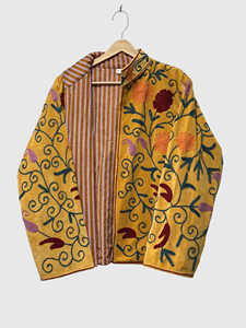 Chaqueta de terciopelo con bordado floral, cuello mandarín, manga larga, estilo bohemio, ropa de otoño para mujer, talla grande - Product Image 5