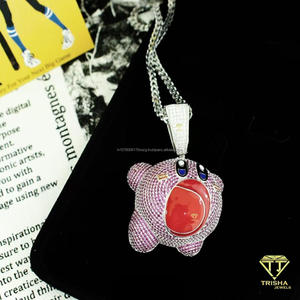Pendentif en moissanite en forme de visage d'ours de dessin animé, en argent sterling 925, rose glacé, bijoux hip-hop personnalisés - Product Image 4