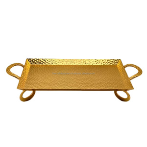 ถาดตกแต่งวันอีดสุดหรูพร้อมฐาน ถาดโชว์ขนมช็อกโกแลต ถาดตกแต่งลายตอก ถาดโลหะขนาดใหญ่เคลือบทอง - Product Image 1