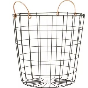 Copper Tone Rose Gold Wire Laundry <b>Basket</b> <b>Large</b> Round Metal Mesh Clothes Storage Hamper Bin Container with Handles - Product Image 4