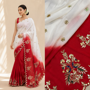 Bridal Vintage Silk <b>Saree</b> Indian Wedding Party Embroidery White <b>Red</b> Traditional Ethnic Wear Wholesale Heavy Work Ladies Boutique - Product Image 4