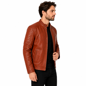 Mens Leather Jacket Durable Outer Panels Soft Lining Stand Secure Zipper <b>Comfortable</b> Fit Daily Wear <b>City</b> Windproof Breathable - Product Image 2