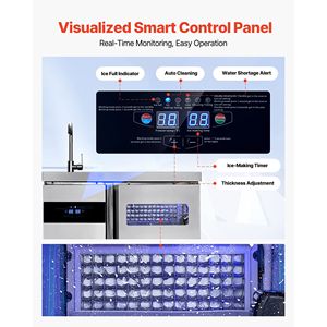 Fabbricazione in acciaio per cucine commerciali: Macchina per il ghiaccio da 132 libbre/24 ore con piano di lavoro in acciaio inossidabile, capacità di stoccaggio di 30 libbre, 70 cubetti/ciclo - Product Image 6