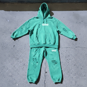 Ensemble de survêtement en molleton pour homme, avec logo personnalisé, grande taille, col rond ample, sweat-shirt et pantalon de jogging en coton, deux pièces - Product Image 1