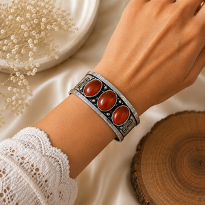 Hydro Carnelian Wide Open Bezel Set Cuff <b>Bangle</b> Silver/Gold Plated Brass Handmade Vintage Unisex Gift Jewelry Town in JT-044 - Product Image 3