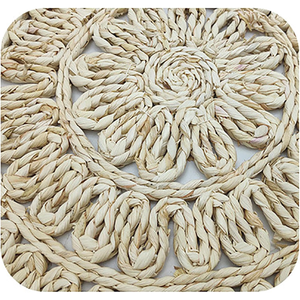 Rattan <b>Placemat</b> Set Natural Color <b>White</b> Border 1 Large 4 Small Coasters Bohemian Style Water Resistant Non-Slip Unisex Home Use - Product Image 3