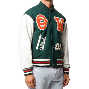 2026 Winter High Street Fashion <b>Men's</b> <b>Baseball</b> Varsity <b>Jacket</b> Cool Slim Black 100% Wool Eco-Friendly O-Neck Patchwork Front - Product Image 4
