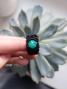 Green Onyx Macrame <b>Ring</b> Handmade Adjustable Black Cord Boho Gemstone <b>Statement</b> <b>Ring</b> for Women - Product Image 2