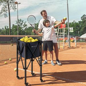 Chariot à balles de tennis pliable avec sac amovible et roues, panier de sport portable pour pickleball et baseball, capacité de 66 lb - Product Image 1