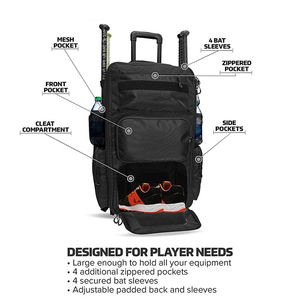 Bolsa de Deporte Impermeable con Ruedas para Bate de Béisbol, Mochila con Ruedas para Teeball con Compartimento para Zapatos, Bolsa de Viaje Deportiva - Product Image 2