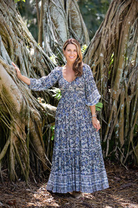 Vintage Summer Spring Bohemian Maxi Dress with Breathable Floral Pattern Long Sleeves Button Decoration-Casual Fits Perfectly - Product Image 6