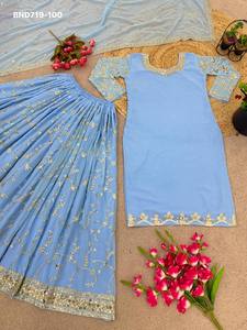 Nouvelle variété de tenues de fête en faux georgette avec broderie et travail de sequins, ensemble sharara-top et dupatta, fournisseur de vêtements ethniques de Surat. - Product Image 3