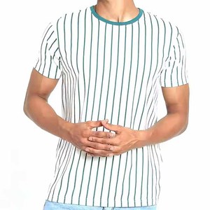 เสื้อยืดผู้ชายขายส่งราคาถูก ระบายอากาศได้ดี สีขาวลายเส้นสีเขียว เสื้อยืดผ้าฝ้ายเปล่าคุณภาพสูง บริการ OEM - Product Image 1