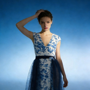 Hot sale on Temu Women's <b>Blue</b> Floral A-Line Maxi Skirt High Waist Sheer <b>Overlay</b> Formal Skirt for Wedding Guest - Product Image 4