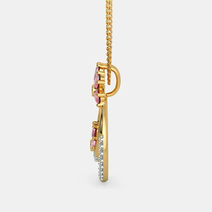 Yellow Gold <b>Ruby</b> Floral Circle Lab Grown Diamond Pendant <b>Necklace</b> - Product Image 4
