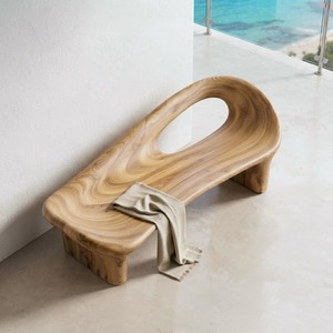 Banc en bois moderne avec dossier incurvé pour décoration d'entrée, de salon ou de chambre à coucher - Product Image 4