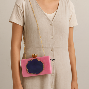 Pochette de plage de luxe en bois et résine, faite à la main, durable, écologique, avec perles et incrustations géométriques, chaîne bandoulière en coton - Product Image 4