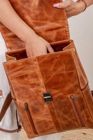 Sac à dos de voyage unisexe vintage nouveau style antivol de grande capacité sac à dos en cuir véritable marron pour hommes chaîne géométrique