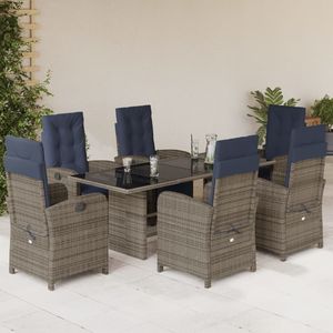 Set da Pranzo da Giardino in Rattan Blu Navy e Grigio, 6 Posti, Arredamento da Esterno Resistente alle Intemperie, Design Contemporaneo - Product Image 1