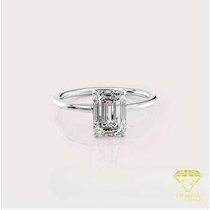 Bague de fiançailles en moissanite taille émeraude en or jaune, solitaire classique, bague de promesse et de mariage - Product Image 6