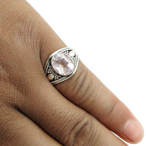 Oval Cut Faceted Rose Quartz Gemstone Bohemian <b>Ring</b> <b>Crafted</b> From 925 Sterling Silver Designer Vintage <b>Ring</b> At Lowest Price - Product Image 4