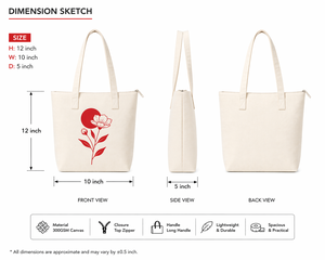 AMANI 300GSM White Canvas <b>Tote</b> Bag Eco Friendly Reusable Shopping Bag Custom Logo <b>Zip</b> Closure Heavy Duty Floral Red Petals - Product Image 2