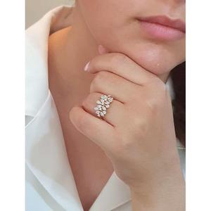 Anillo de Diamantes con Corte Marquesa y Pera en Oro Amarillo Sólido, Estilo Art Deco, Diseño de Fuegos Artificiales, con Múltiples Piedras, Anillo de Declaración Único - Product Image 3