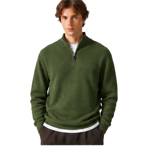 Men Green Quarter Zip <b>Jumper</b> Knitted Sweater Stand Collar Long Sleeve Pullover Casual Winter Warm Soft Knitwear Premium <b>Fit</b> - Product Image 4